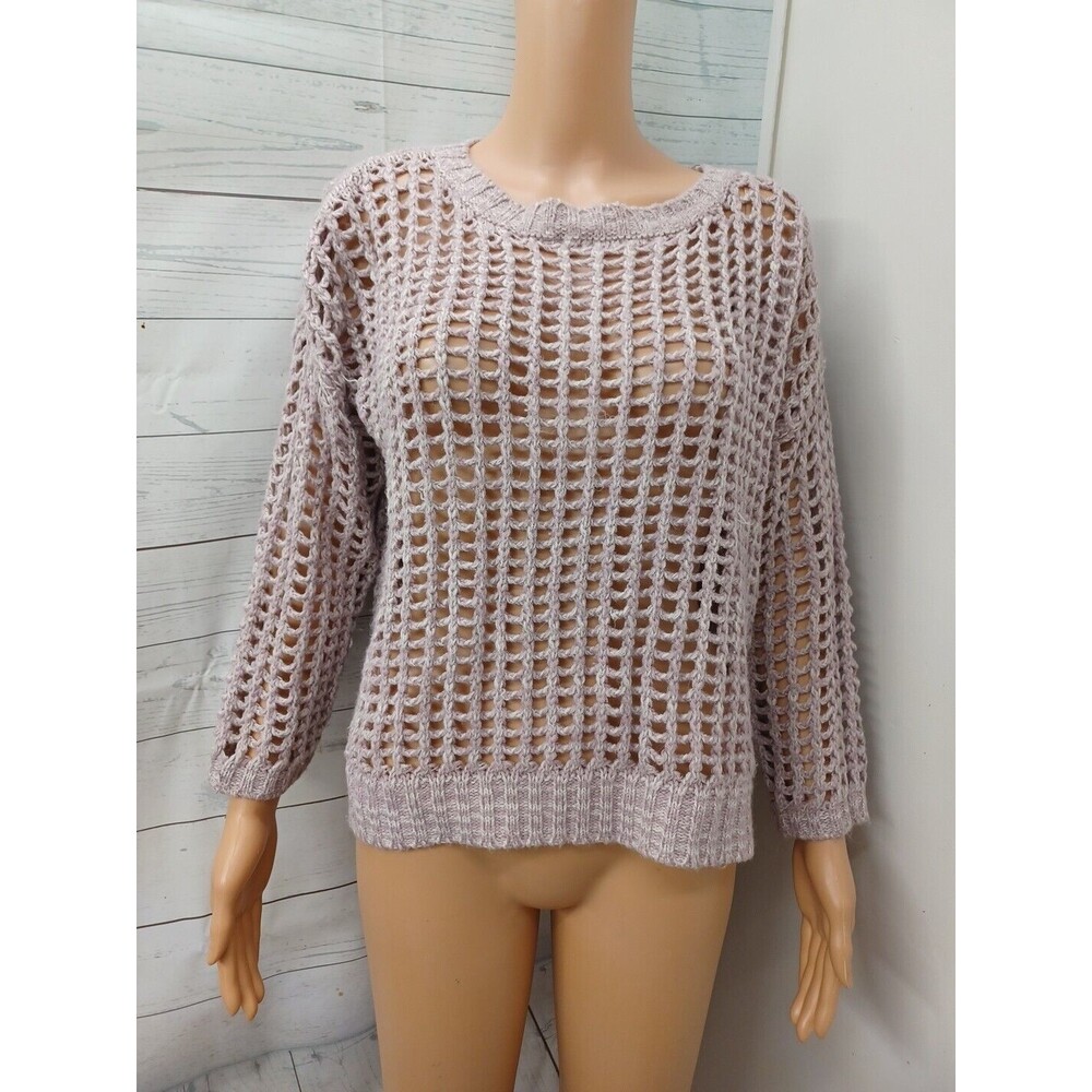 She + Sky Sweater Top Crochet Pink Pullover Seee Trough Cover-up One Size